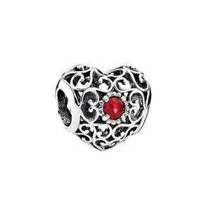 PANDORA JULY SIGNATURE HEART Genuine 924 Silver with Synthetic RUBY Charm